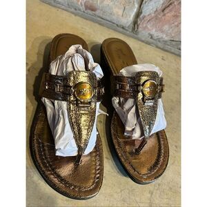 Marc Fisher MFAMINA3 Bronze Metallic Flip Flop Wedge Sandals Women’s Size 10M